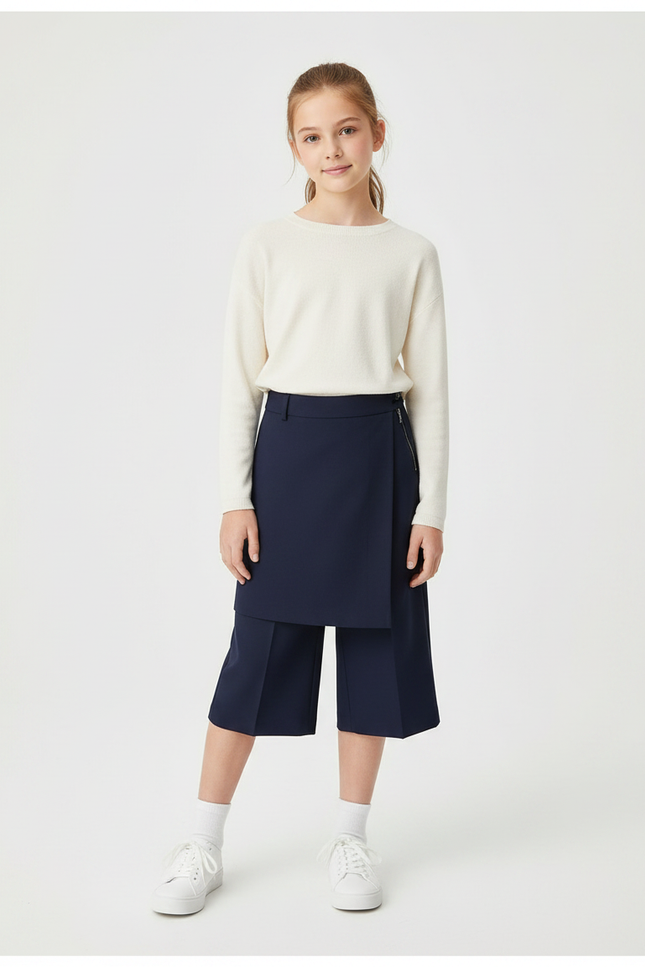 Pantalon Jupe Bleu Marine Ample Élégant Enfant - Polyester