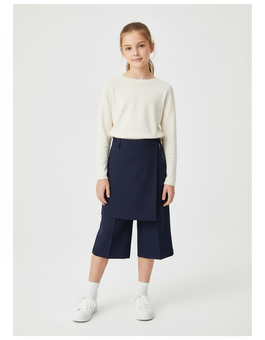 Pantalon Jupe Bleu Marine Ample Élégant Enfant - Polyester
