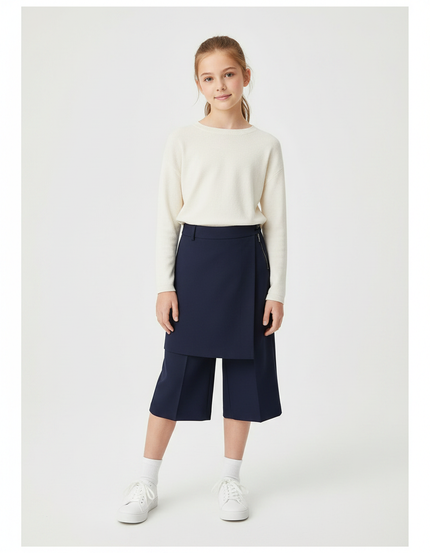 Pantalon Jupe Bleu Marine Ample Élégant Enfant - Polyester