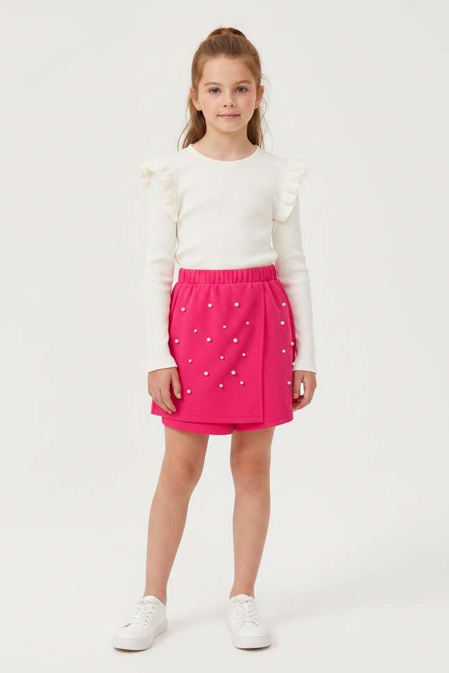 Pantalon Jupe Rose Perles Fille Élastique Mignon - Molleton