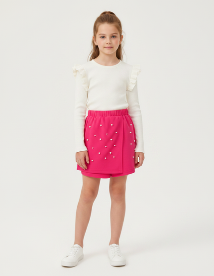 Pantalon Jupe Rose Perles Fille Élastique Mignon - Molleton