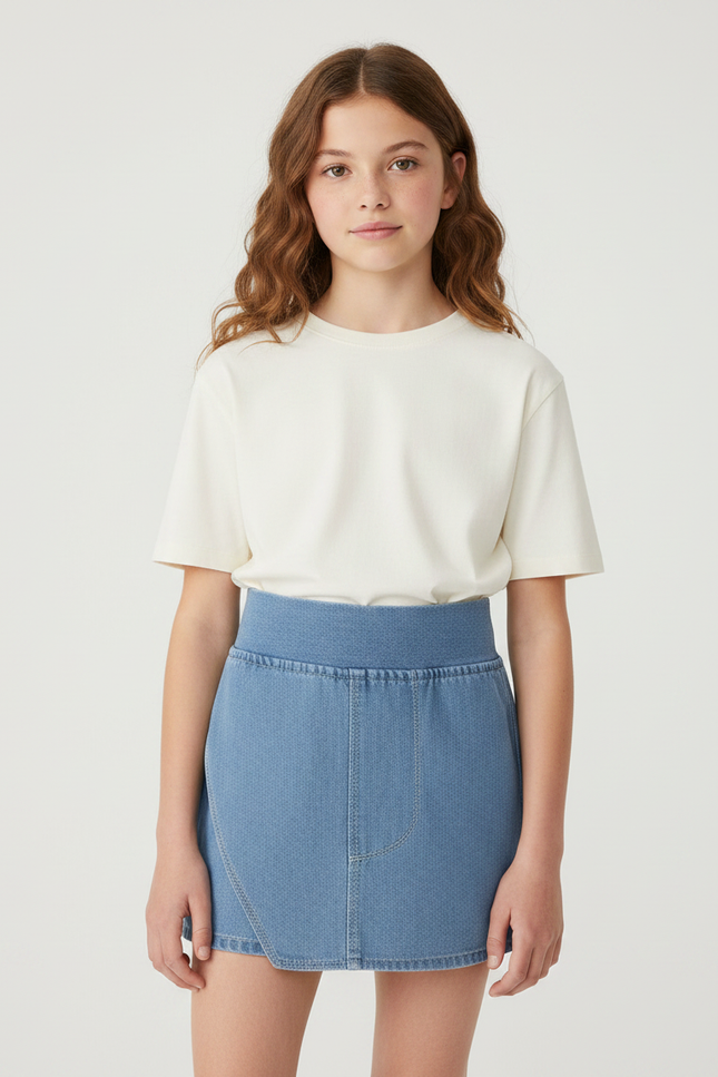 Pantalon Jupe Denim Bleu Élastique Enfant - Jean