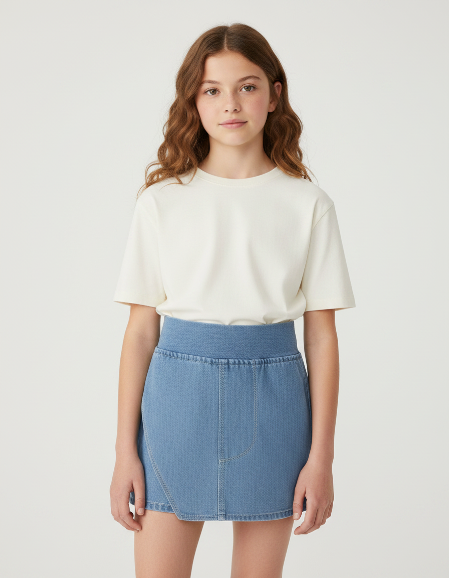 Pantalon Jupe Denim Bleu Élastique Enfant - Jean