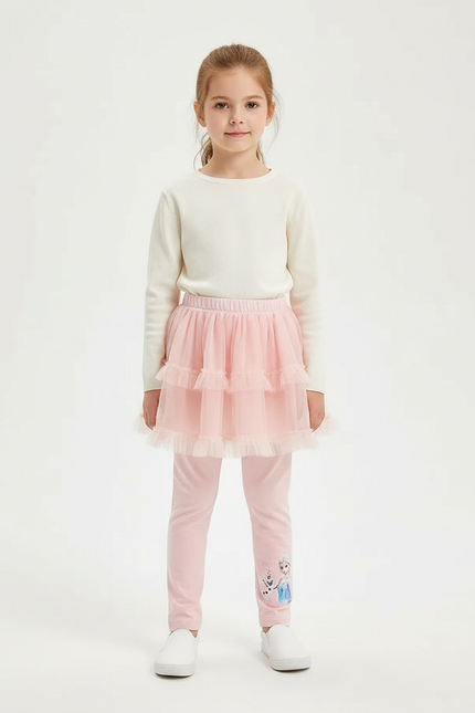 Pantalon Jupe Rose Tulle Superposé Elsa Fille - Coton