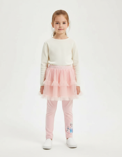 Pantalon Jupe Rose Tulle Superposé Elsa Fille - Coton