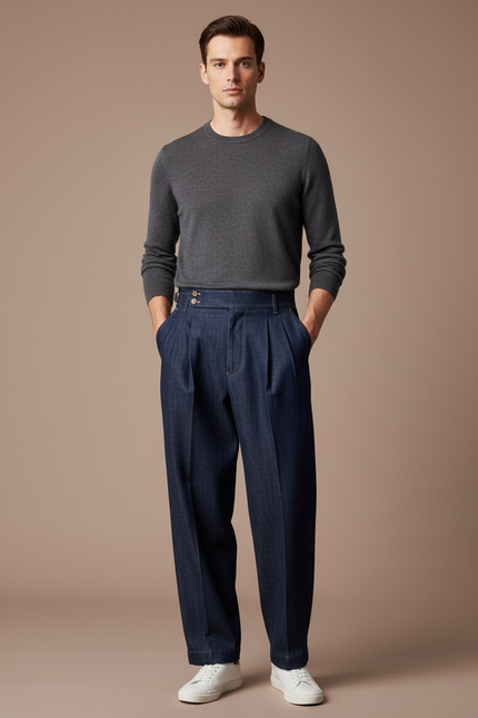 Pantalon Jupe Bleu Marine Plissé Ample Homme - Jean