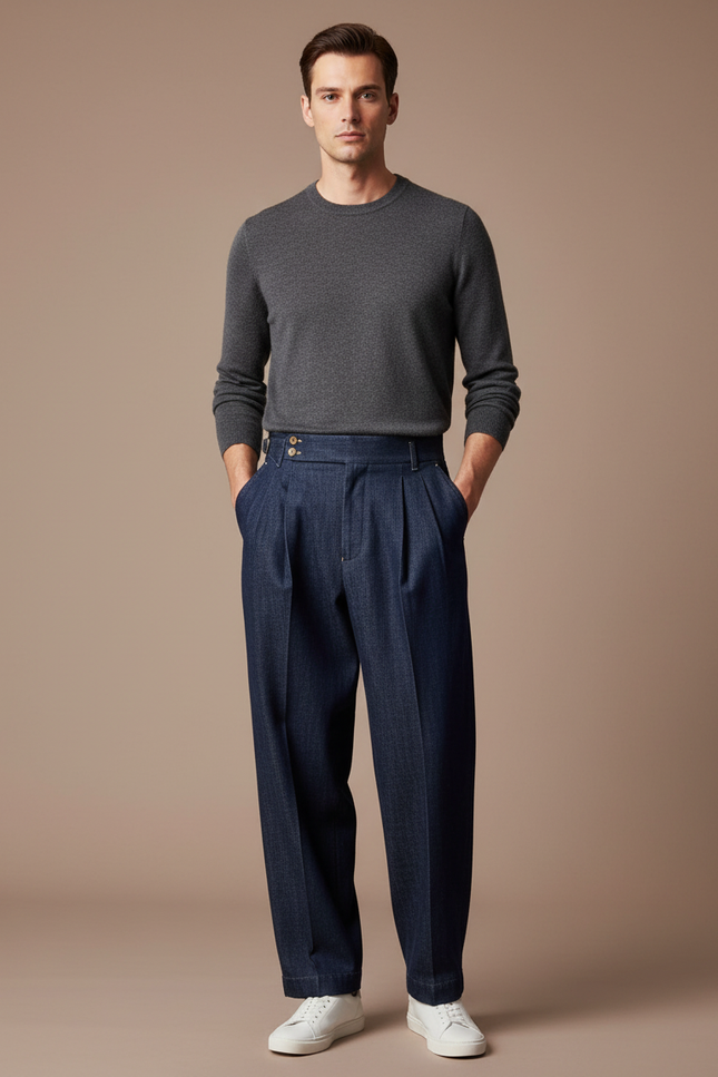 Pantalon Jupe Bleu Marine Plissé Ample Homme - Jean