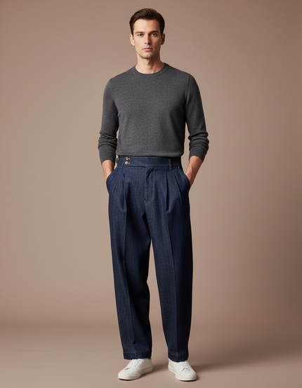 Pantalon Jupe Bleu Marine Plissé Ample Homme - Jean
