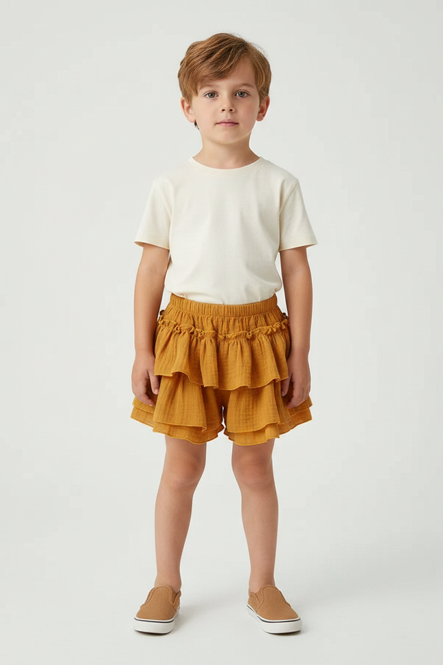 Pantalon Jupe Volants Ample Coton Enfant Ocre - Jaune