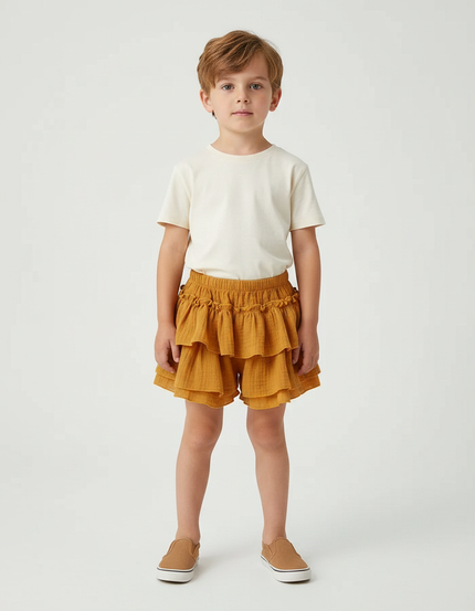 Pantalon Jupe Volants Ample Coton Enfant Ocre - Jaune