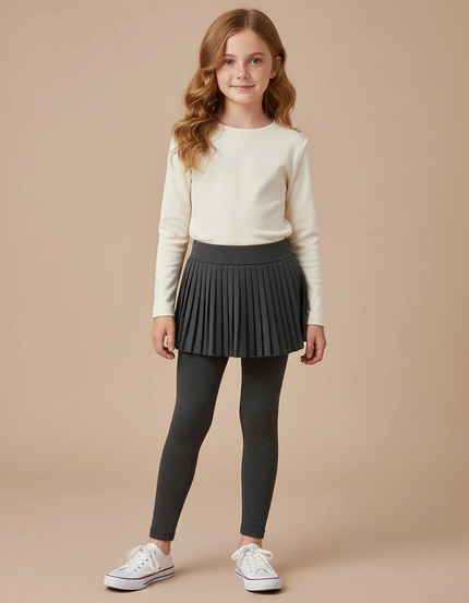 Pantalon Jupe Gris Plissé Coton Intégré Fille - Molleton