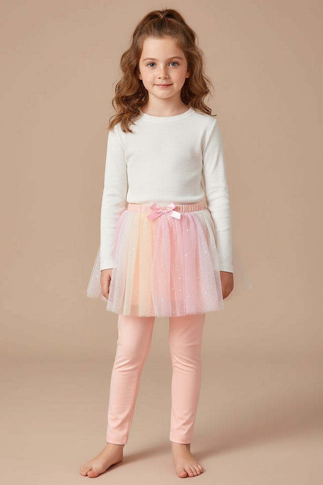 Pantalon Jupe Tutu Pailleté Multicolore Enfant - Rose Coton