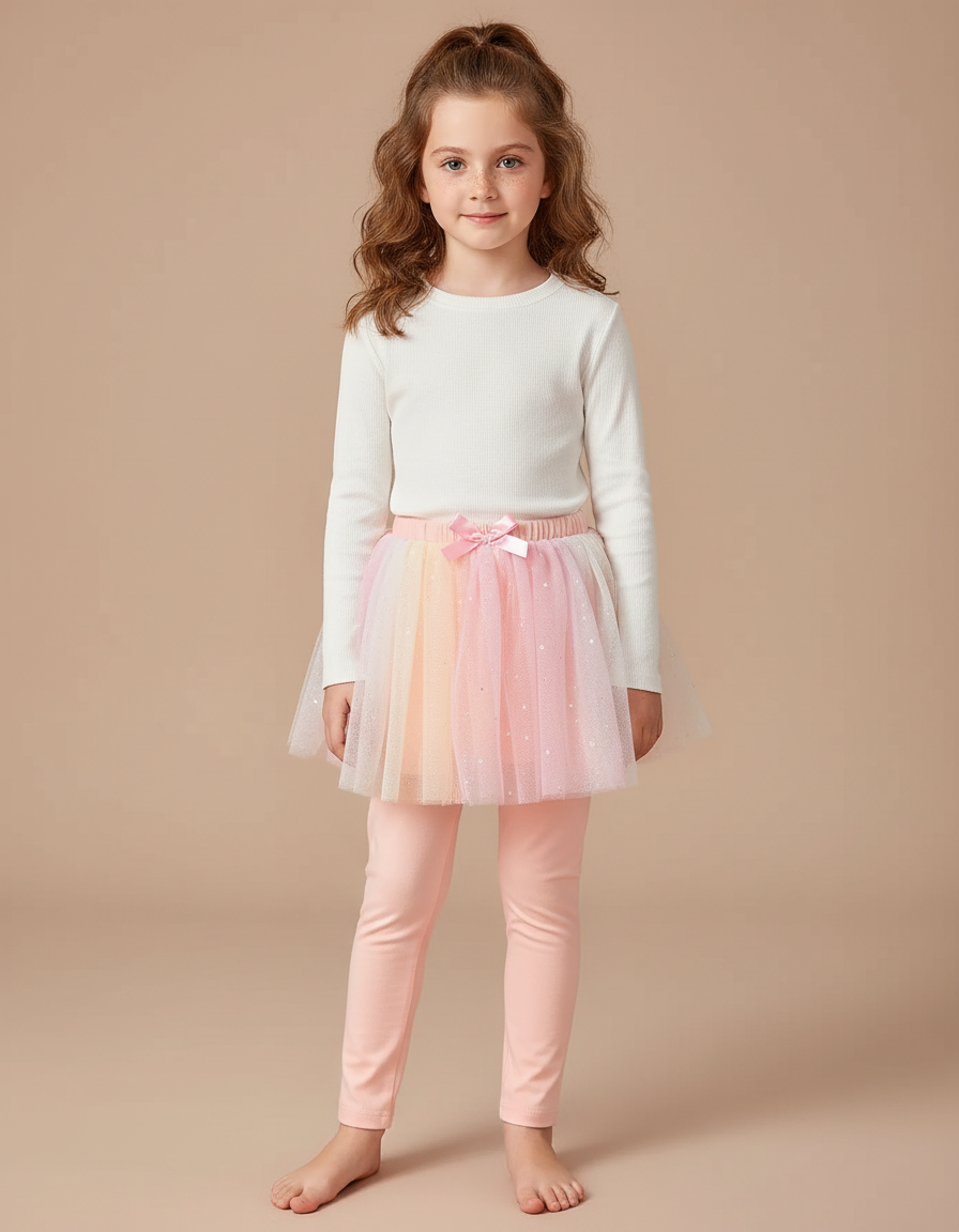Pantalon Jupe Tutu Pailleté Multicolore Enfant - Rose Coton