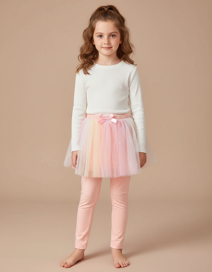 Pantalon Jupe Tutu Pailleté Multicolore Enfant - Rose Coton