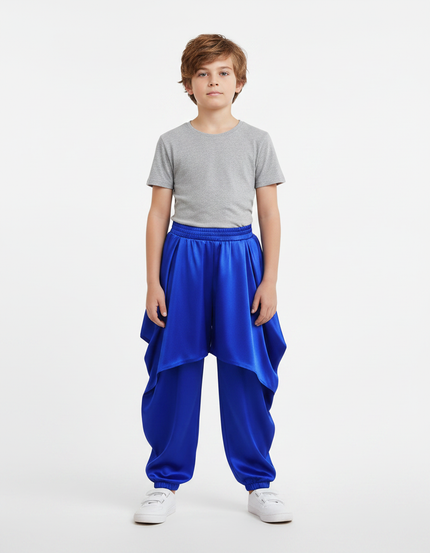 Pantalon Jupe Bleu Satin Ample Garçon Fluide