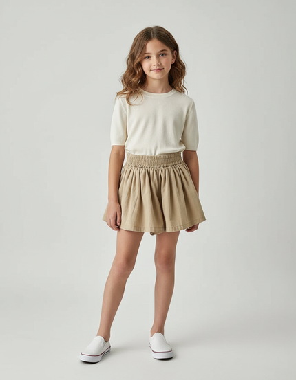 Pantalon Jupe Beige Plissé Ample Enfant Coton
