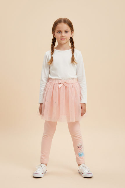 Pantalon Jupe Rose Tulle Pailleté Elsa Enfant - Coton
