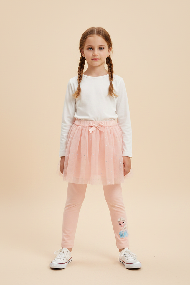 Pantalon Jupe Rose Tulle Pailleté Elsa Enfant - Coton