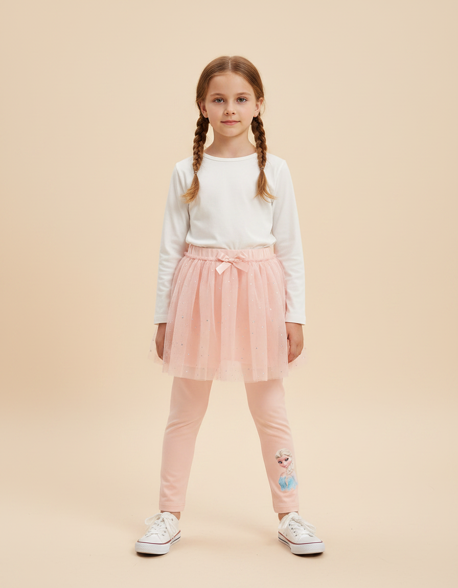 Pantalon Jupe Rose Tulle Pailleté Elsa Enfant - Coton
