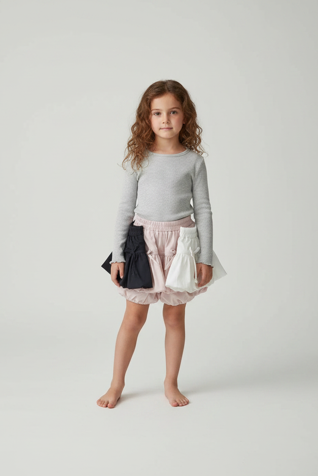 Pantalon Jupe Rose Volants Nœuds Bicolore Fille - Coton