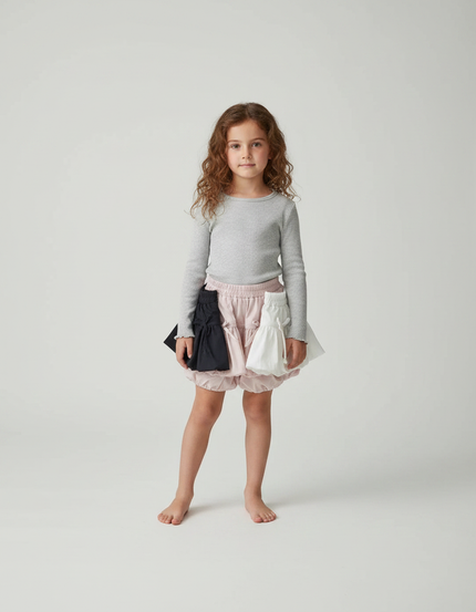 Pantalon Jupe Rose Volants Nœuds Bicolore Fille - Coton