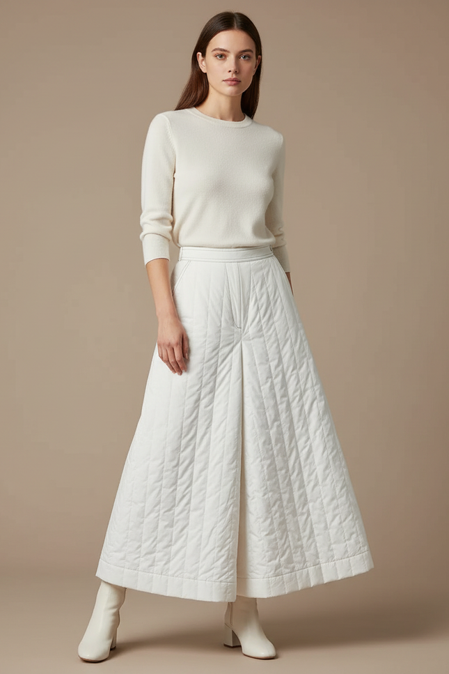 Pantalon Jupe Blanc Matelassé Ample Hiver Décontracté - Coton