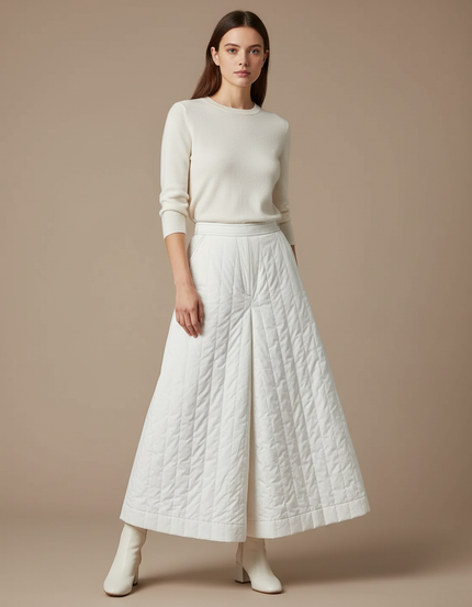 Pantalon Jupe Blanc Matelassé Ample Hiver Décontracté - Coton