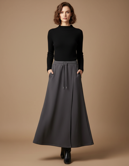 Pantalon Jupe Évasé Longue Cordon Gris Élégant - Molleton