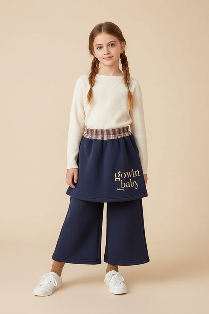 Pantalon Jupe Marine Ample Lettres Brodées Confortable - Molleton