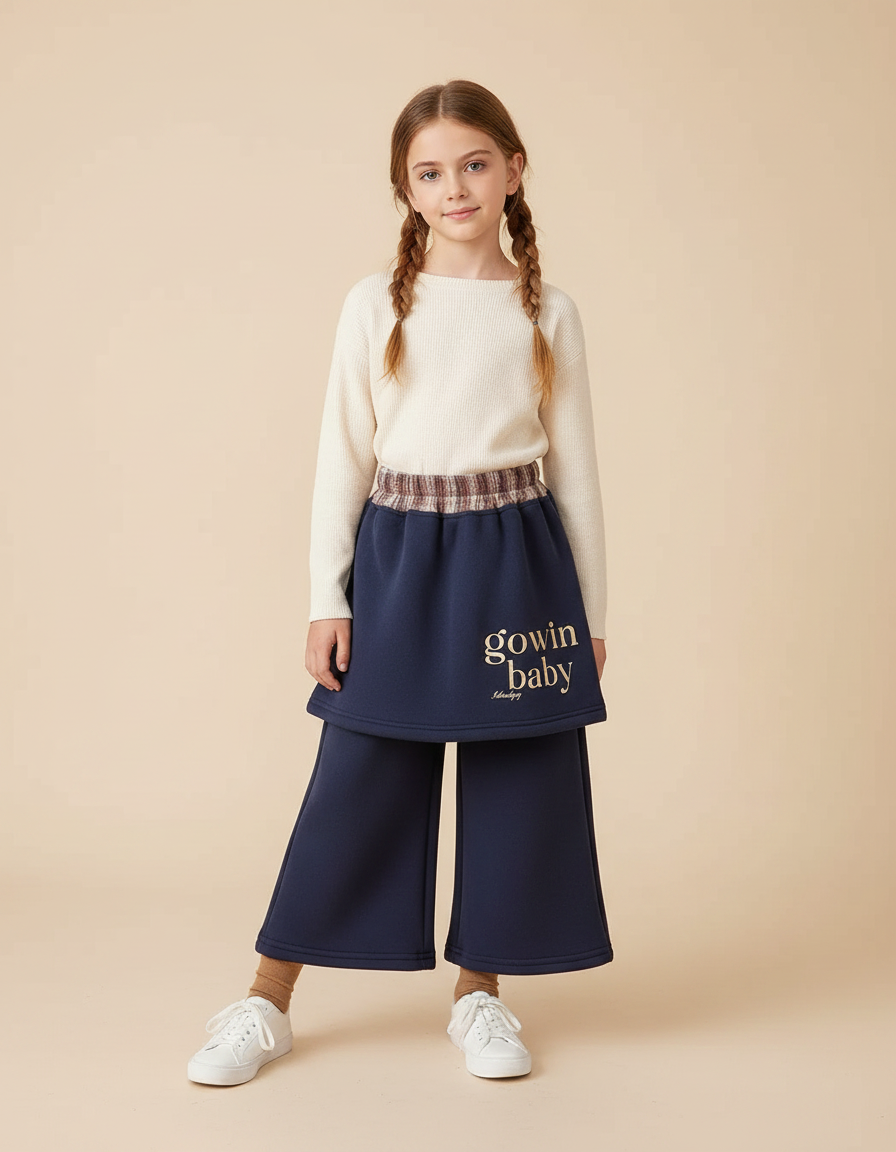 Pantalon Jupe Marine Ample Lettres Brodées Confortable - Molleton
