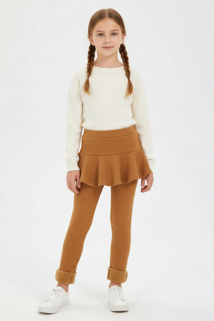 Pantalon Jupe Marron Polaire Épaisse Intégrée Fille - Camel Molleton