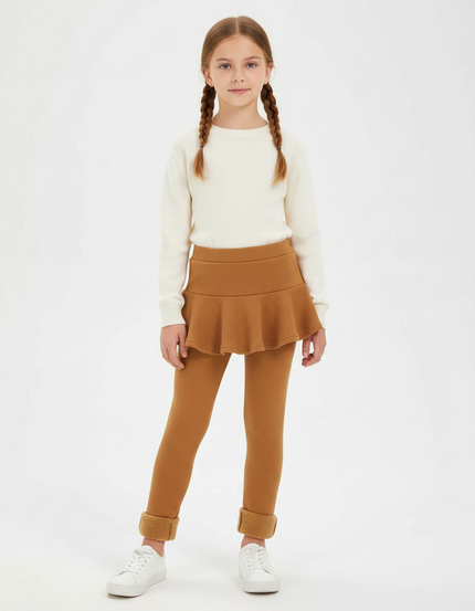 Pantalon Jupe Marron Polaire Épaisse Intégrée Fille - Camel Molleton