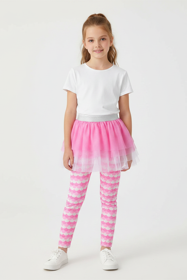 Pantalon Jupe Rose Écaille Tulle Intégré Fille - Polyester