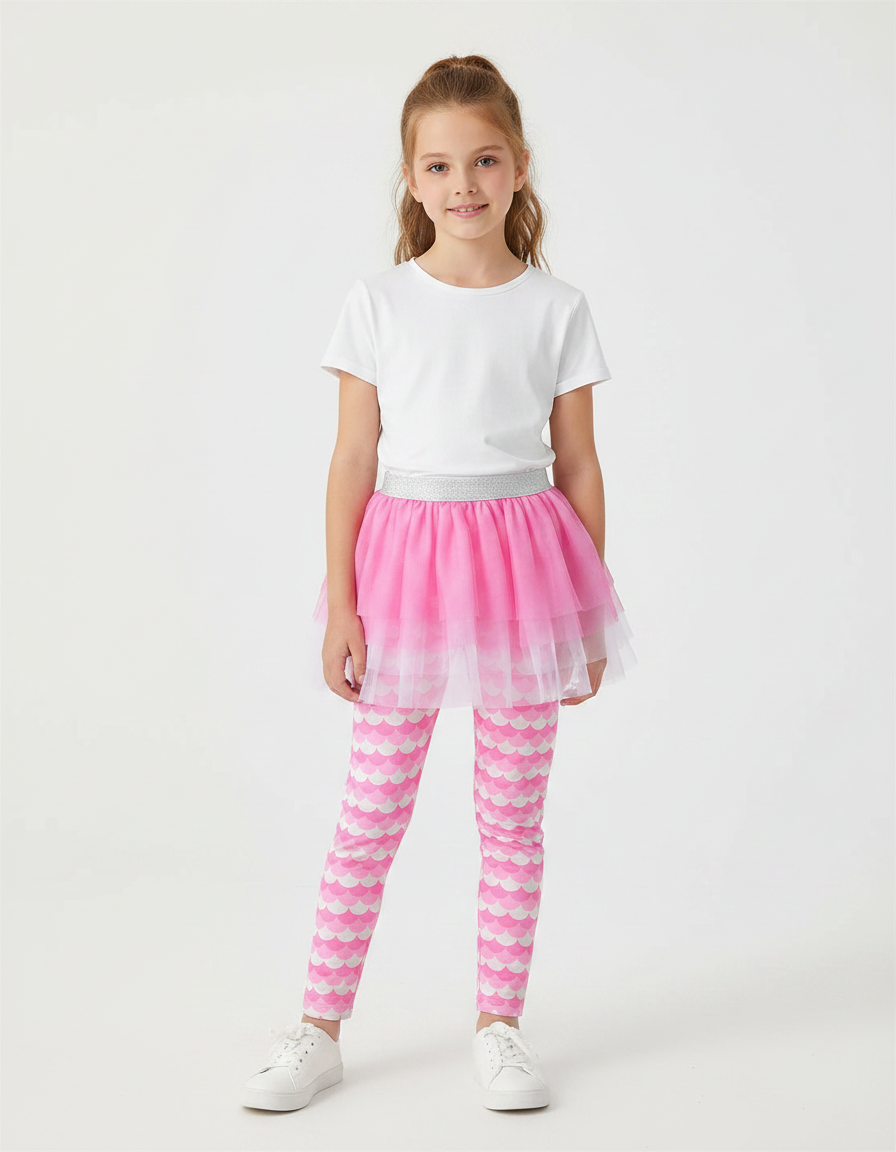 Pantalon Jupe Rose Écaille Tulle Intégré Fille - Polyester