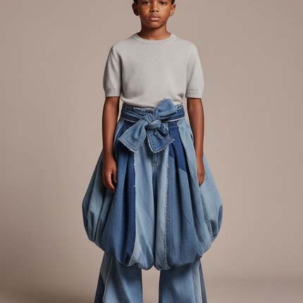 Pantalon Jupe Denim Bleu Ample Bouffant Enfant - Jean