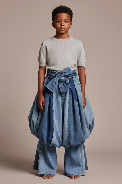 Pantalon Jupe Denim Bleu Ample Bouffant Enfant - Jean