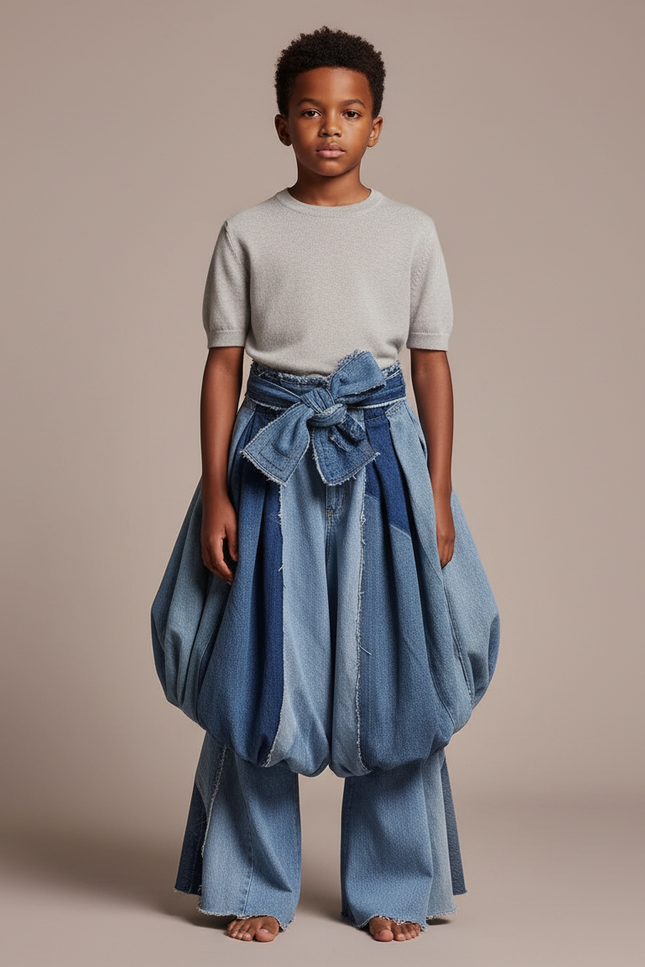 Pantalon Jupe Denim Bleu Ample Bouffant Enfant - Jean