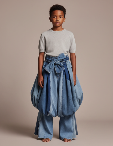 Pantalon Jupe Denim Bleu Ample Bouffant Enfant - Jean