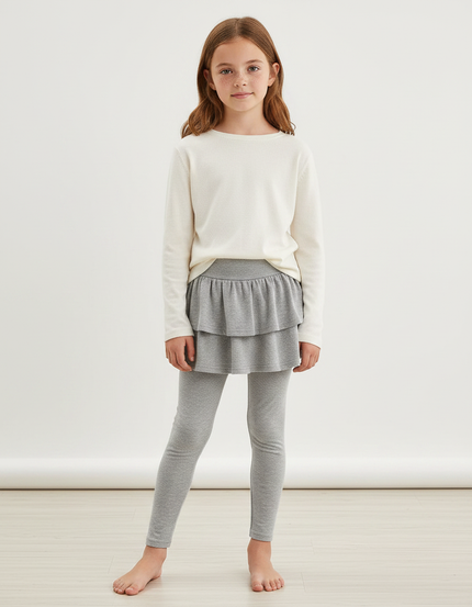 Pantalon Jupe Gris Volants Intégrés Coton Confortable