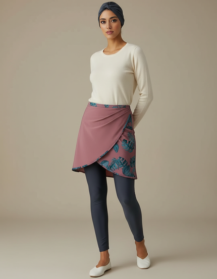 Pantalon Jupe Mauve Imprimé Floral Élégant Modeste - Marine Polyester