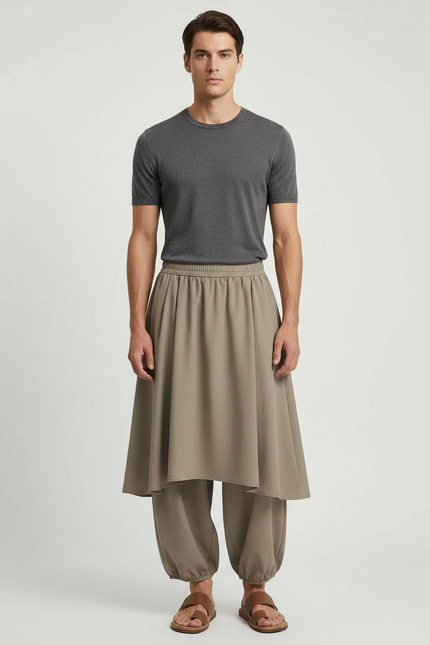 Pantalon Jupe Kaki Ample Superposé Confortable Décontracté - Polyester