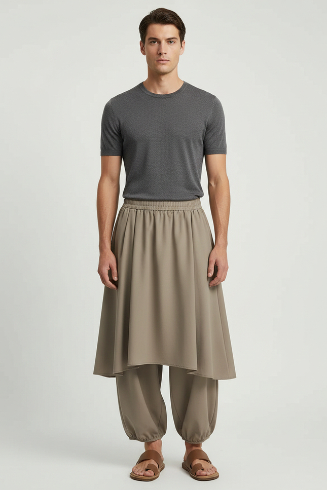 Pantalon Jupe Kaki Ample Superposé Confortable Décontracté - Polyester