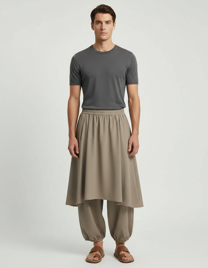 Pantalon Jupe Kaki Ample Superposé Confortable Décontracté - Polyester