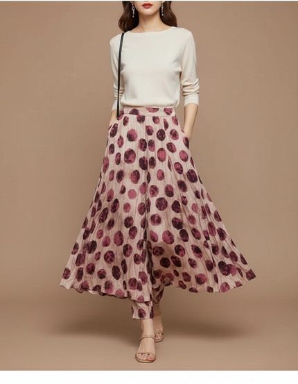 Pantalon Jupe Fluide Imprimé Pois Rouge Chic - Viscose