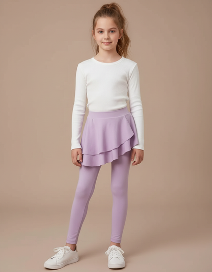 Pantalon Jupe Mauve Superposé Volants Fille Confortable - Violet Maille