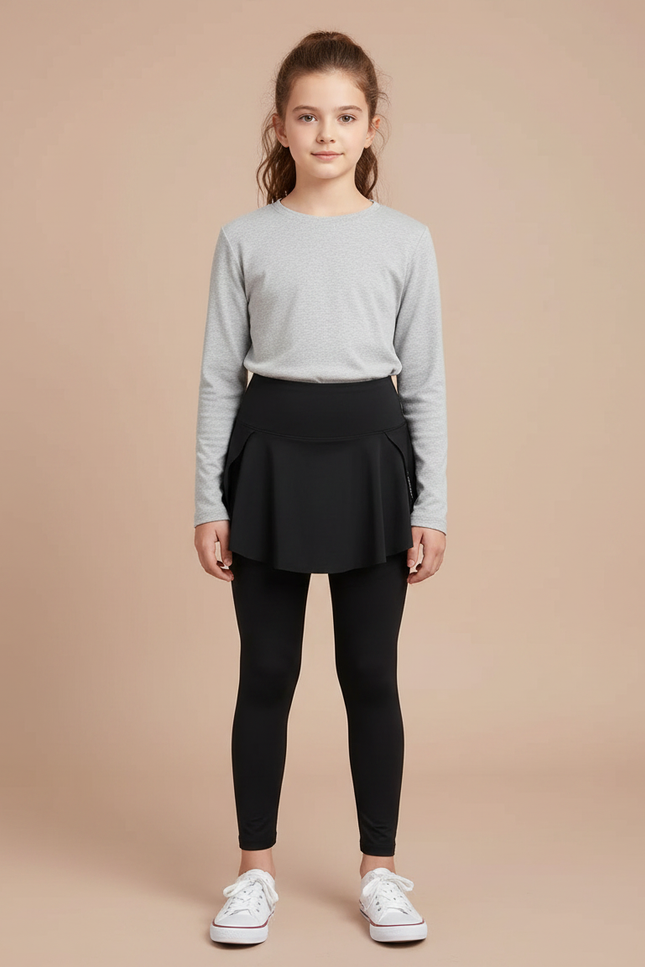 Pantalon Jupe Noir Superposé Confortable Fille - Polyester