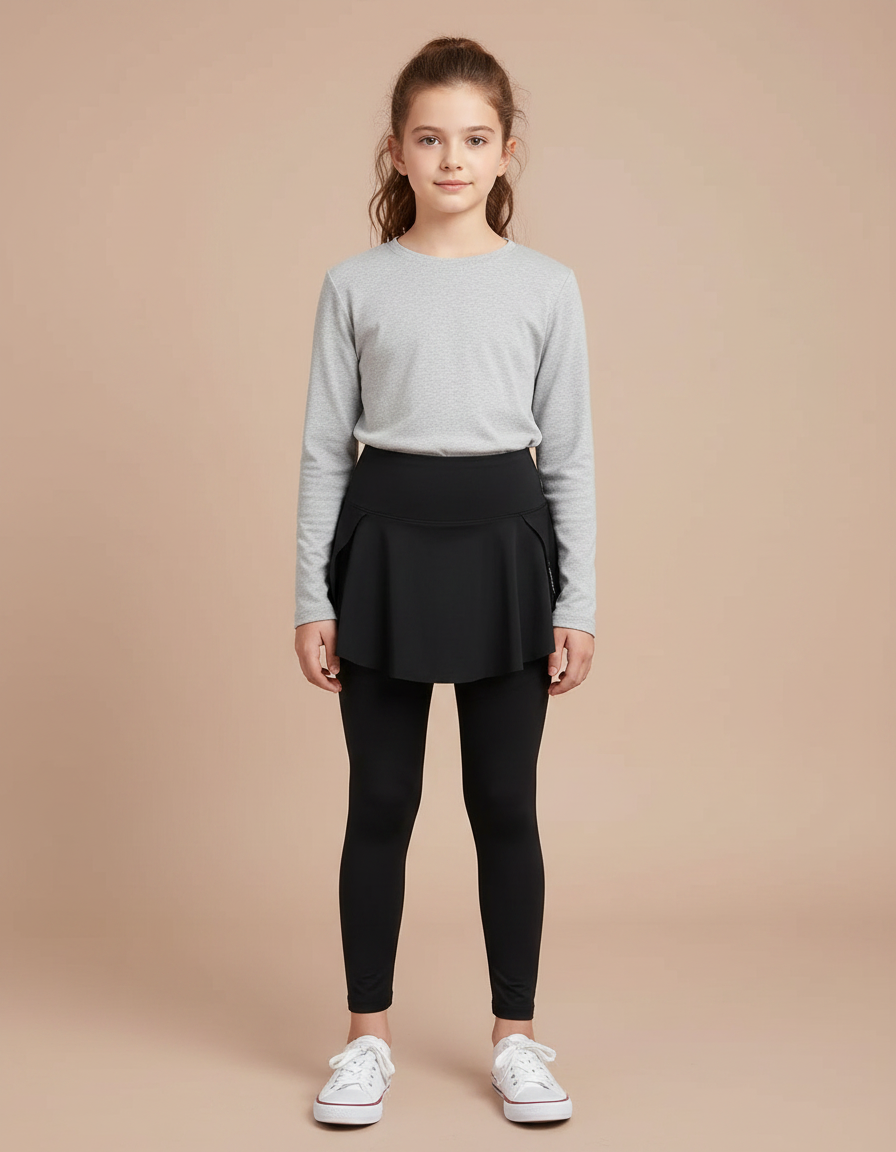 Pantalon Jupe Noir Superposé Confortable Fille - Polyester