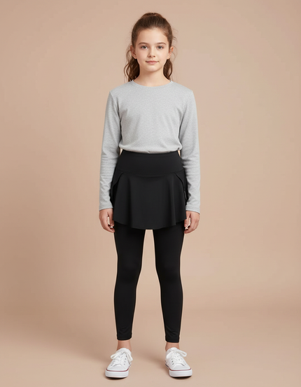 Pantalon Jupe Noir Superposé Confortable Fille - Polyester