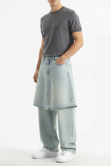 Pantalon Jupe Denim Bleu Ample Décontracté Urbain Homme - Jean