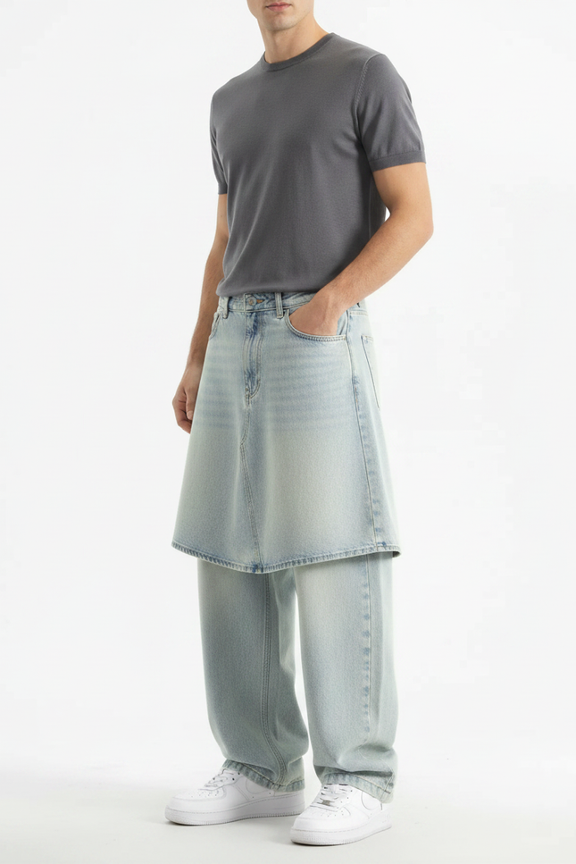 Pantalon Jupe Denim Bleu Ample Décontracté Urbain Homme - Jean
